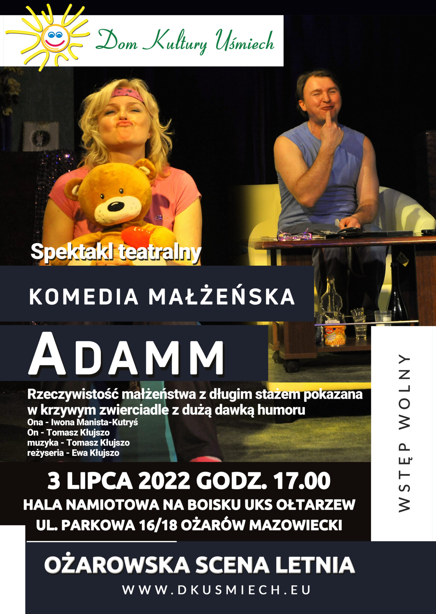 Plakat reklamowy informacja o sztuce teatralnej 3 lipca 2022 roku
