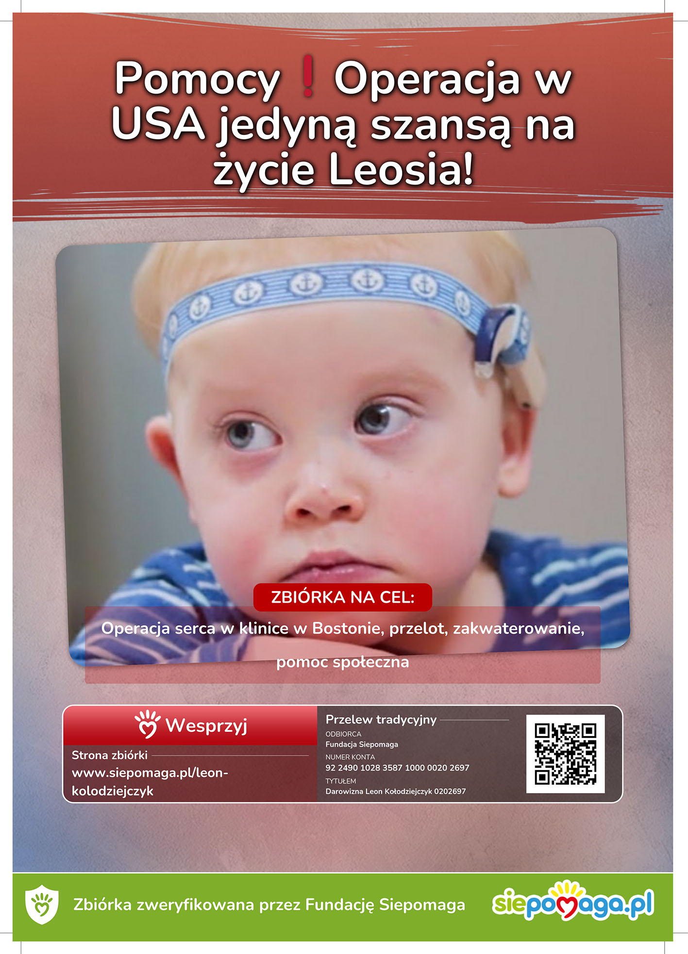 Plakat zbiórka publiczna dla Leosia