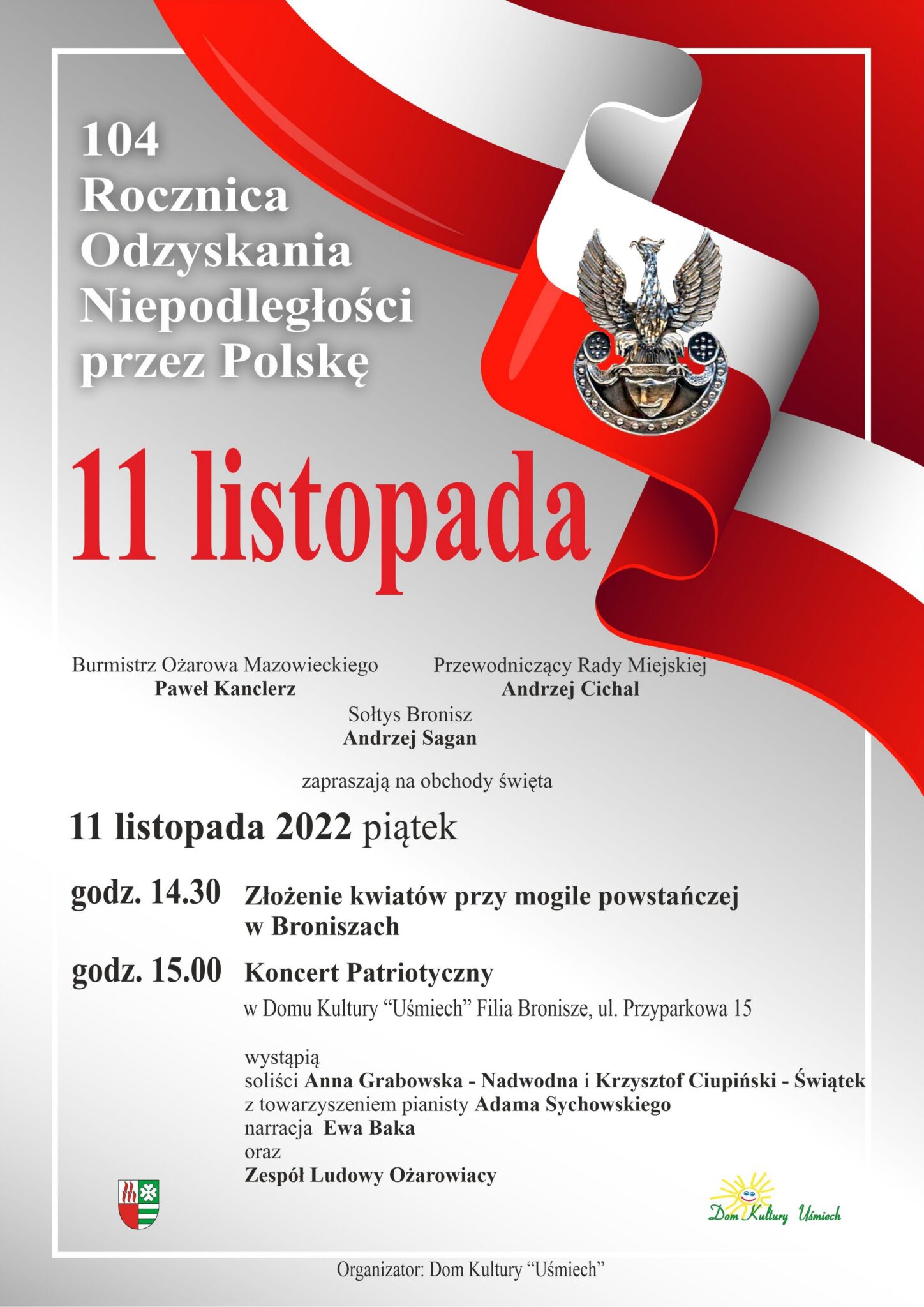 Plakat informujący o wydarzeniach 11 listopada w Broniszach