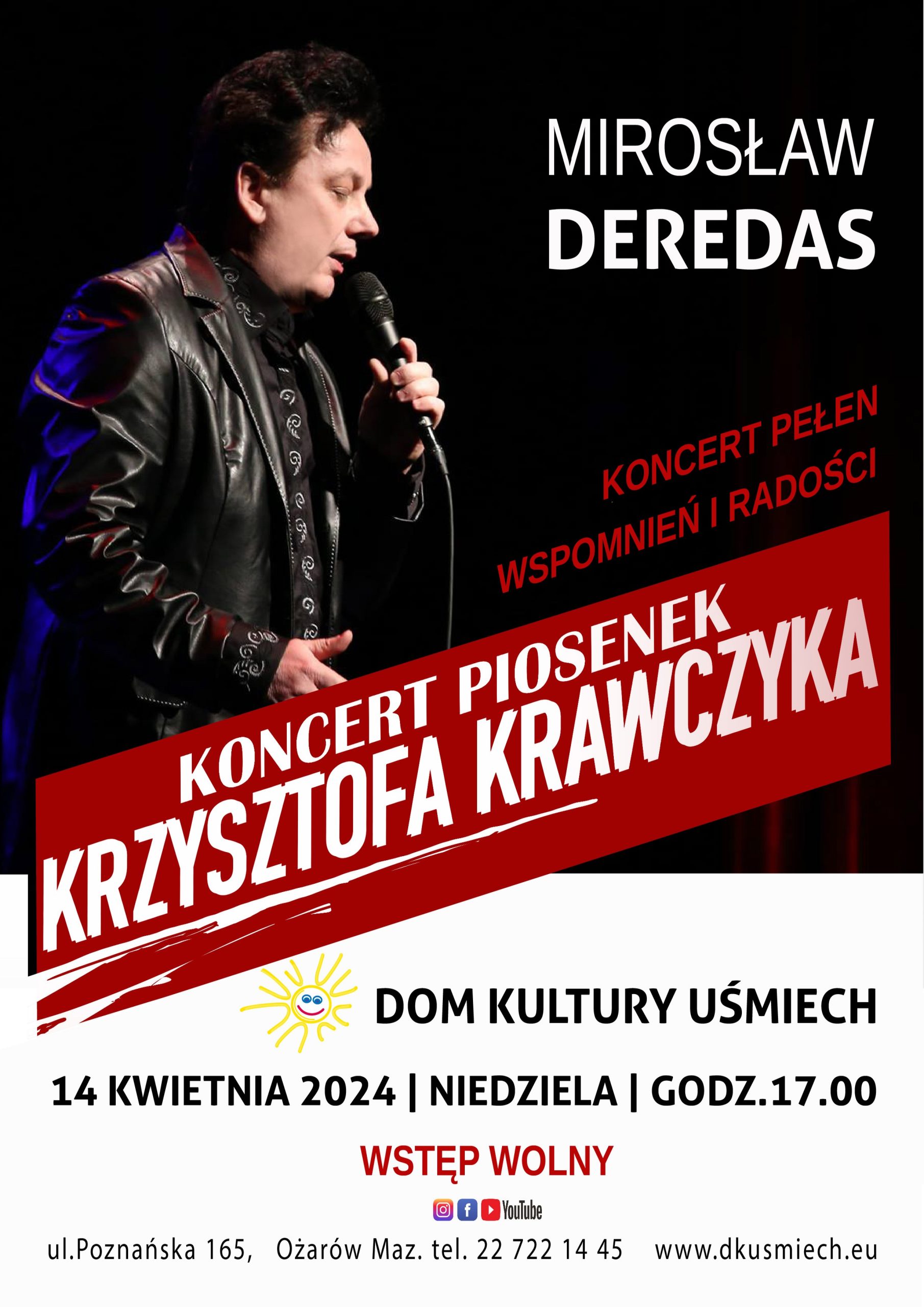 Plakat - koncert przebojów Krzysztofa Krawczyka w wykonaniu Mirosława Deredasa