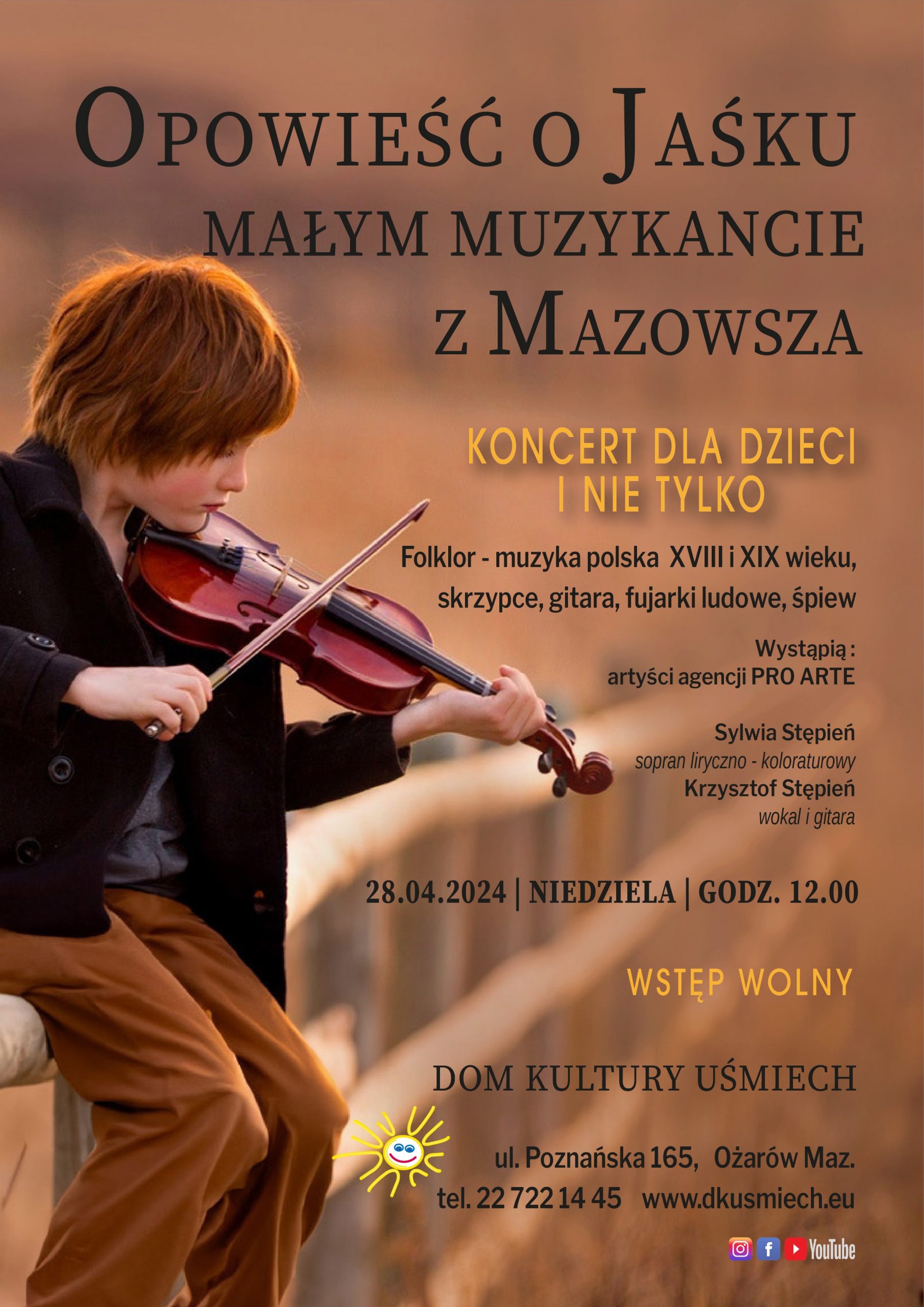 Plakat - koncert dla dzieci Opowieść o Jaśku, małym muzykancie z Mazowsza
