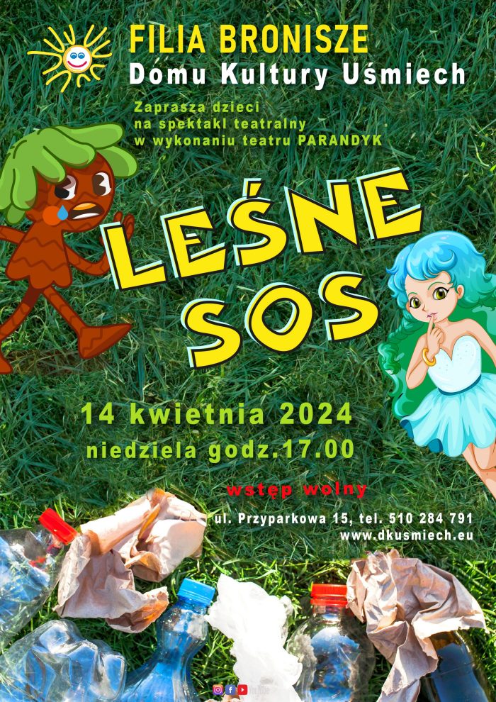 Plakat teatru dla dzieci Leśne SOS w Domu Kultury Uśmiech